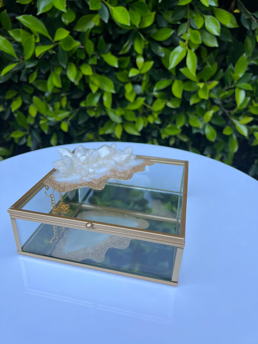 Gold and White Glass Box