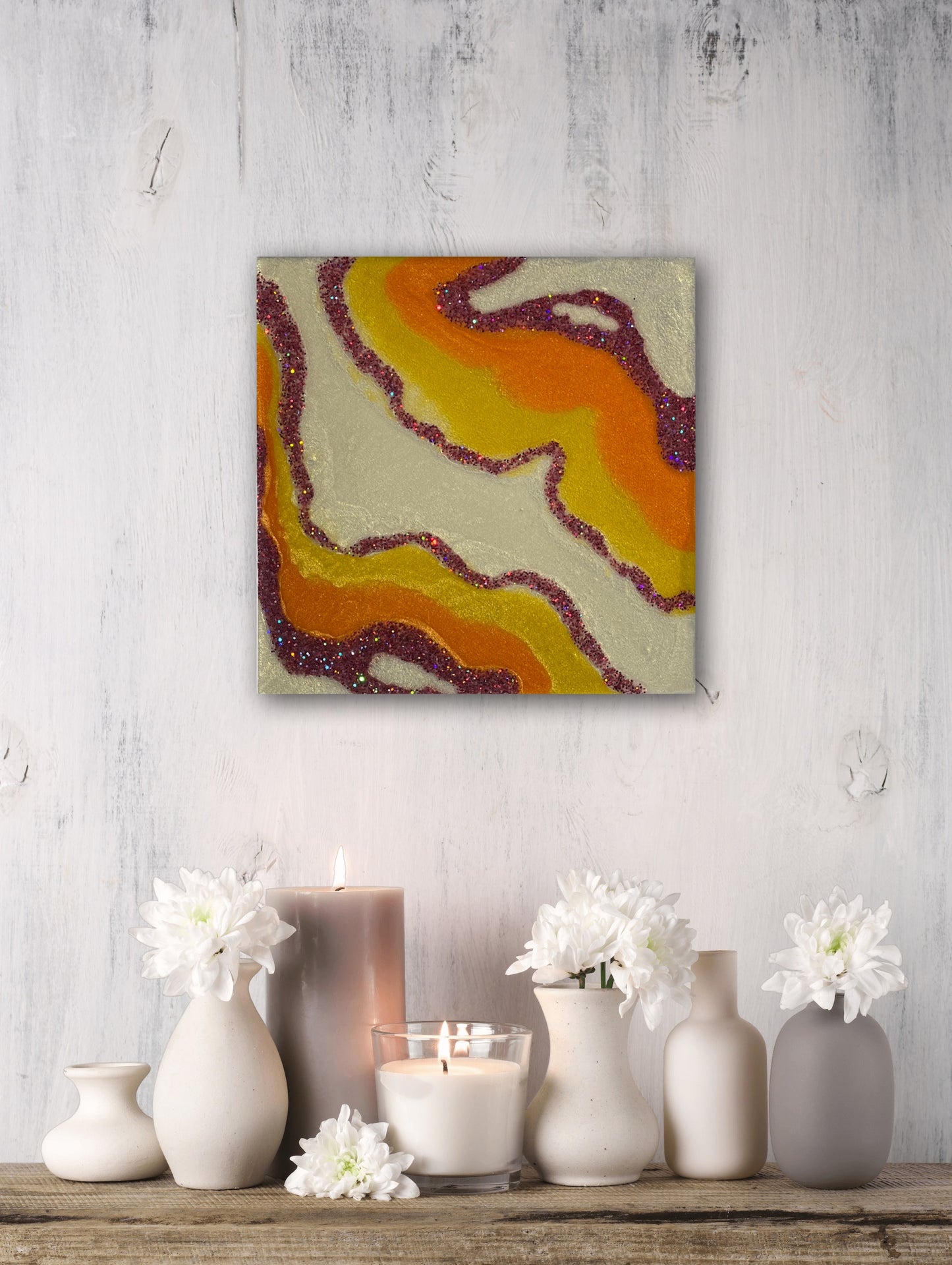 10 x 10" inch Orange Resin Art